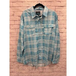 Scales fishing shirt‎ polyester sailing plaid light blue size large
